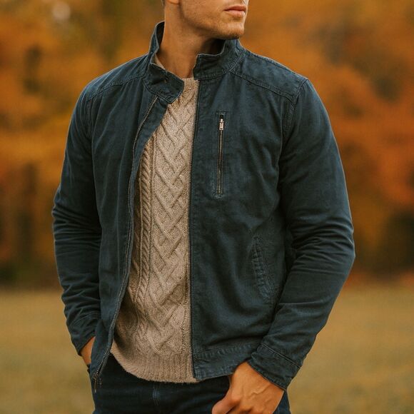 Rodd & Gunn Armitage Jacket Mens S Blue Canvas Moto Biker Faded Utility Casual - Picture 1 of 13
